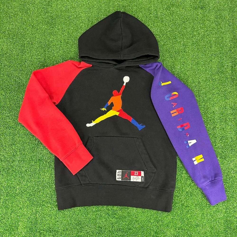 Vintage Air Jordan Nike Hoodie Multi Color Big Jumpman Sweatshirt YOUTH Medium